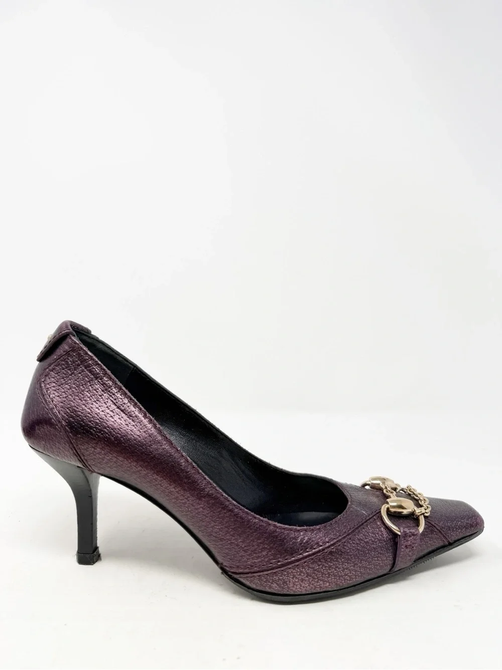 Gucci Horsebit Metallic Purple Heels Womens Size EU 36.5